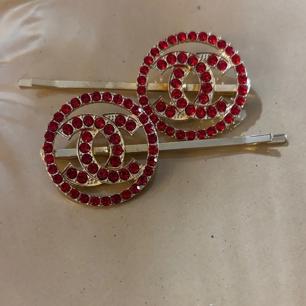 New Luxurious Gold and Red Crystal Hair Clips - Picture 5 of 7